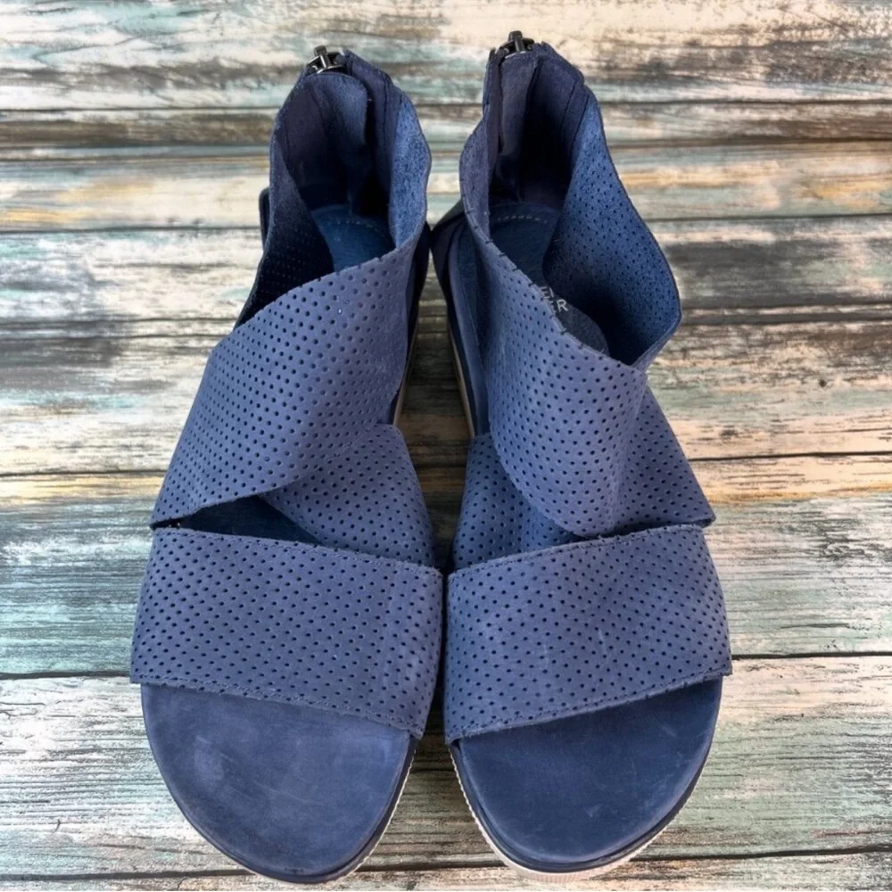 Eileen Fisher Platform Sandal Womens Sz 7 Blue Leather like new condition - Picture 4 of 7